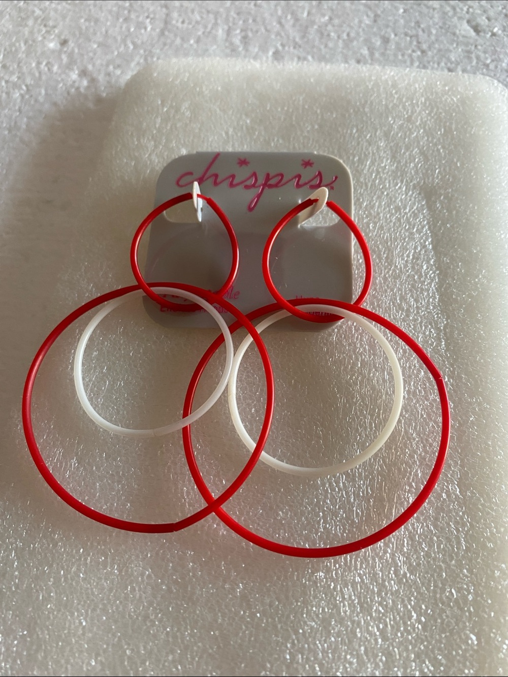 Chispis Red and White Double Hoop Earrings